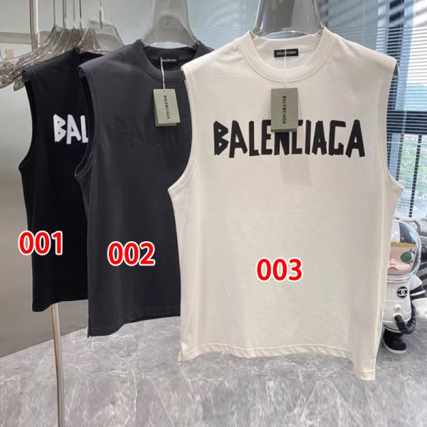 Balenciaga バレンシアガブランドタンクトップ メンズ 綿100% レディース ノースリーブ XS - 5XL 無袖シャツ ゆったり ランニングシャツ 柔らか 夏ファッション Tシャツ 肌着 インナー 袖なしtシャツ ビッグシルエット カジュアル 個性的 おしゃれ 夏