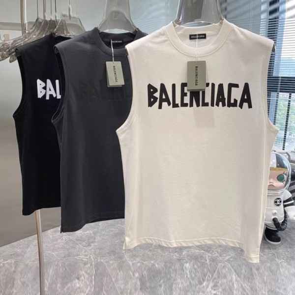 Balenciaga バレンシアガブランドタンクトップ メンズ 綿100% レディース ノースリーブ XS - 5XL 無袖シャツ ゆったり ランニングシャツ 柔らか 夏ファッション Tシャツ 肌着 インナー 袖なしtシャツ ビッグシルエット カジュアル 個性的 おしゃれ 夏