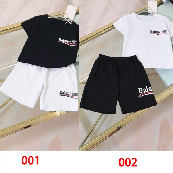 Balenciaga バレンシアガ ブランドキッズ ボーイズ 男の子 半袖tシャツ2点セット 90 - 160cm 上下セットジャージ 半袖Tシャツ ショートパンツ 夏服 小学生 カジュアル かっこいい アウトドアスポーツ スウェット ルームウェア