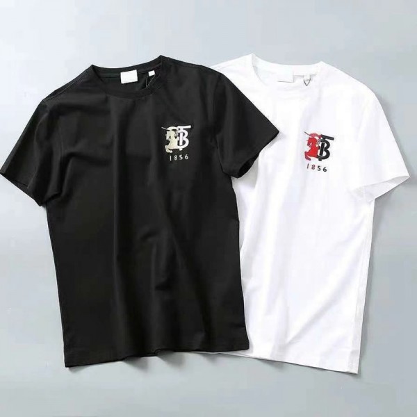 バーバリーハイブランドｔシャツファッション潮流 半袖 tシャツ 定番 黒白2色 コットン tシャツ Burberry 刺繍ロゴ 丸首 tシャツ上着トップス 男女通用