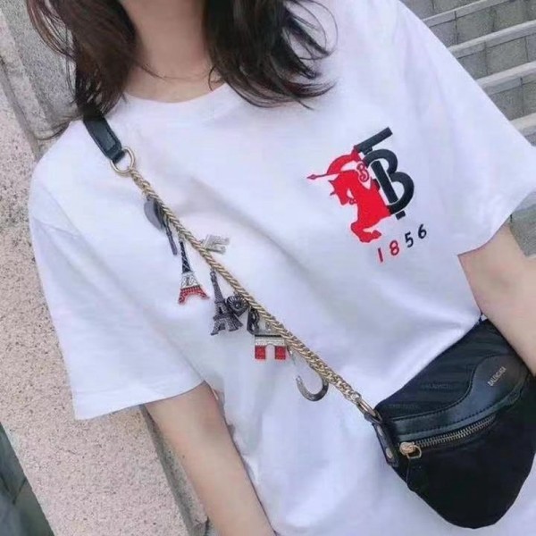 バーバリーハイブランドｔシャツファッション潮流 半袖 tシャツ 定番 黒白2色 コットン tシャツ Burberry 刺繍ロゴ 丸首 tシャツ上着トップス 男女通用