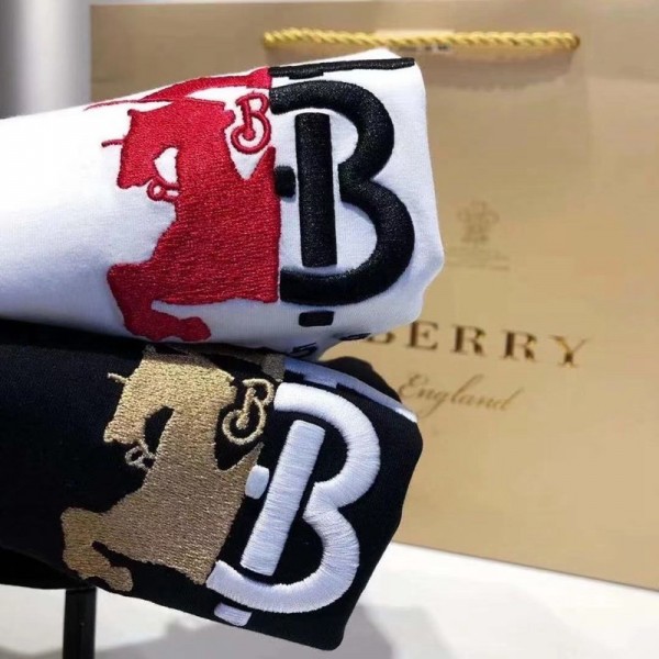 バーバリーハイブランドｔシャツファッション潮流 半袖 tシャツ 定番 黒白2色 コットン tシャツ Burberry 刺繍ロゴ 丸首 tシャツ上着トップス 男女通用