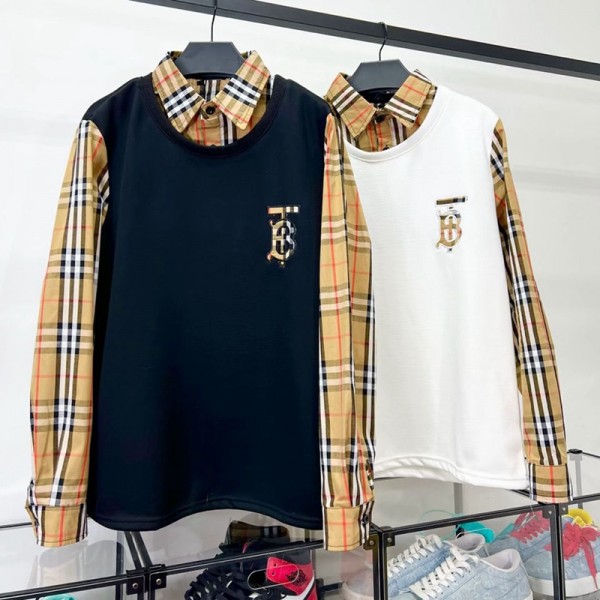 バーバリー 長袖シャツブランドBurberry 春秋 スタイリッシュ高品質パーカー コートゆったりチェック柄パッチワークスウェット快適プルオーバー男