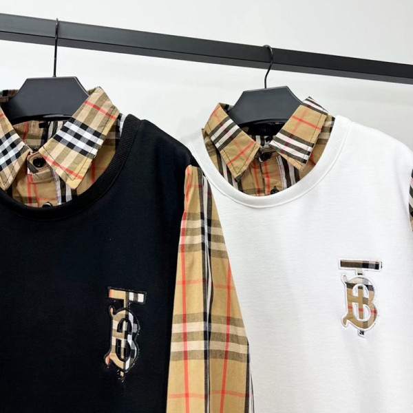 バーバリー 長袖シャツブランドBurberry 春秋 スタイリッシュ高品質パーカー コートゆったりチェック柄パッチワークスウェット快適プルオーバー男