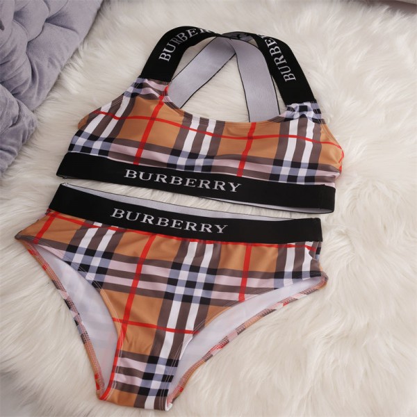 バーバリー ブランドビキニ 水着 レディースおしゃれ 高品質 ビキニ Burberry 定番チェック柄ロゴ 水着 運動風 ベストトップス バックレス 温泉ビーチ　　