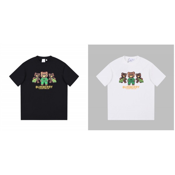 バーバリーブランドtシャツ かわいいクマ柄 ファッション tシャツ 丸首 半袖 tシャツ 上着 レディースメンズ人気 tシャツ オーバーサイズ ゆったり tシャツ 上着