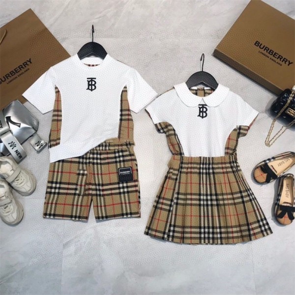 Burberry バーバリー 子供服ハイブランド コットン キッズ 半袖tシャツ 半パンツ ボーイ ガールズ 半スカート 上下セット 普段着 夏服