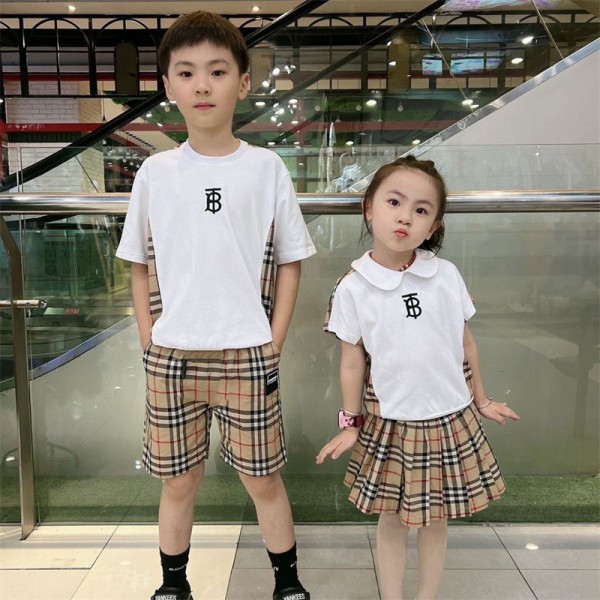 Burberry バーバリー 子供服ハイブランド コットン キッズ 半袖tシャツ 半パンツ ボーイ ガールズ 半スカート 上下セット 普段着 夏服