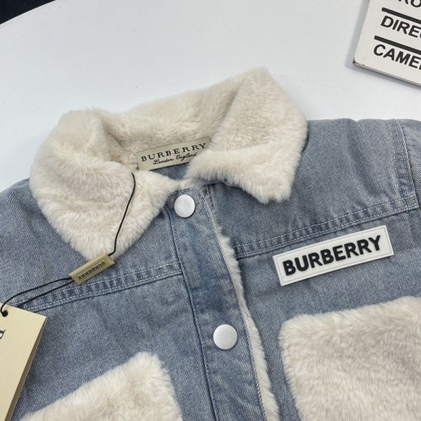 Burberry バーバリーブランド子供服 デニムコート 裏起毛ジャケット 90-130cm キッズ秋冬ジャケット 冬服 防寒 コート ファージャケット  厚手 ボーイズ キッズ 幼児 アウター 裏起毛 かわいい 子供服 ブルゾン 女の子 男の子 ボアコート アウター