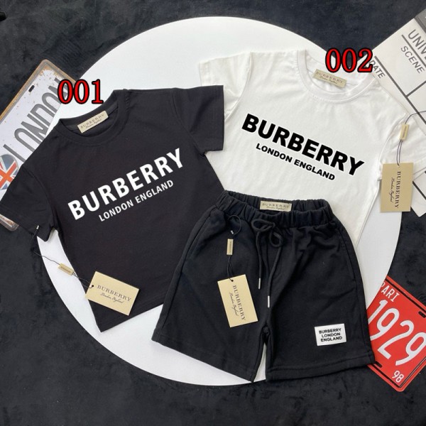 Burberry バーバリーブランドBurberry キッズ 半袖 Tシャツ ショートパンツ セットアップ 子供服上下セット 上着 ハーフパンツ 男女兼用 夏服 90-160cm ホワイト/ブラック