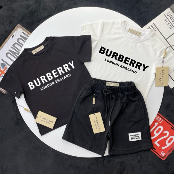 Burberry バーバリーブランドBurberry キッズ 半袖 Tシャツ ショートパンツ セットアップ 子供服上下セット 上着 ハーフパンツ 男女兼用 夏服 90-160cm ホワイト/ブラック
