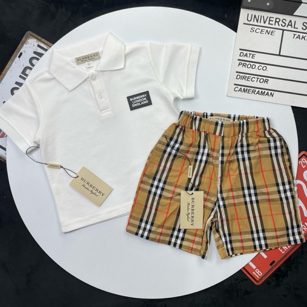 Burberry バーバリーブランド子供 ポロシャツ トップス 半袖Ｔシャツ ショートパンツ デニム ハーフパンツ 短パン 夏服 キッズ服 普段着 快適 カジュアル 通園 90-160CM 通学 お出かけ 襟付き 半袖 かっこいい フォーマル 上下セット