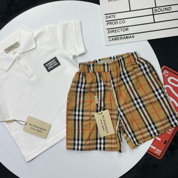 Burberry バーバリーブランド子供 ポロシャツ トップス 半袖Ｔシャツ ショートパンツ デニム ハーフパンツ 短パン 夏服 キッズ服 普段着 快適 カジュアル 通園 90-160CM 通学 お出かけ 襟付き 半袖 かっこいい フォーマル 上下セット