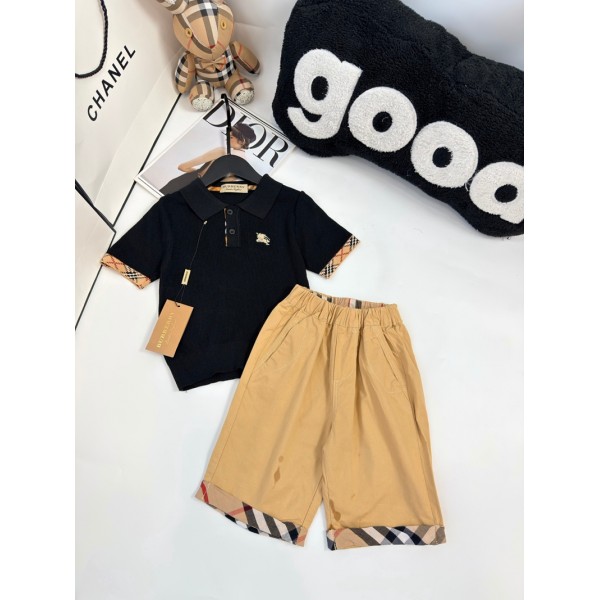 Burberry バーバリーtシャツハイブランド夏 男の子 セットアップ キッズ 半袖 ポロシャツ 七分丈パンツ 上下2点セット 子供服 ワンポイント ハーフパンツ カーゴ Tシャツ ボーイズ 通園通学 90-150 可愛い