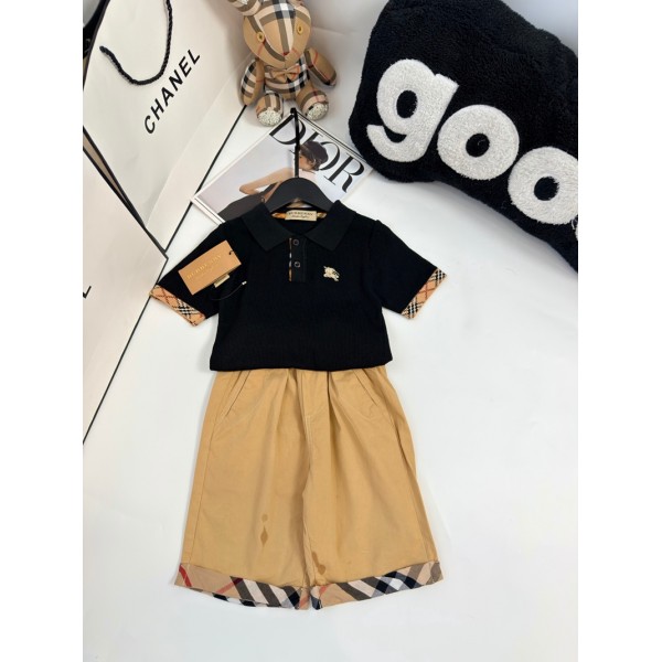 Burberry バーバリーtシャツハイブランド夏 男の子 セットアップ キッズ 半袖 ポロシャツ 七分丈パンツ 上下2点セット 子供服 ワンポイント ハーフパンツ カーゴ Tシャツ ボーイズ 通園通学 90-150 可愛い