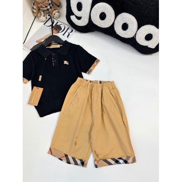 Burberry バーバリーtシャツハイブランド夏 男の子 セットアップ キッズ 半袖 ポロシャツ 七分丈パンツ 上下2点セット 子供服 ワンポイント ハーフパンツ カーゴ Tシャツ ボーイズ 通園通学 90-150 可愛い
