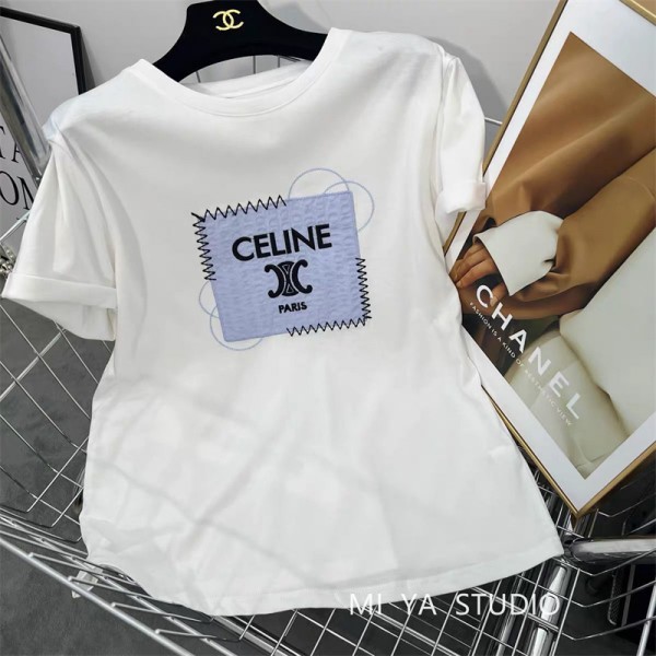 セリーヌブランドｔシャツ シンプル コットン柔らかい 半袖 tシャツ Celine スタイリッシュレディースメンズ 人気 着心地抜群 Tシャツ 上着 トップス