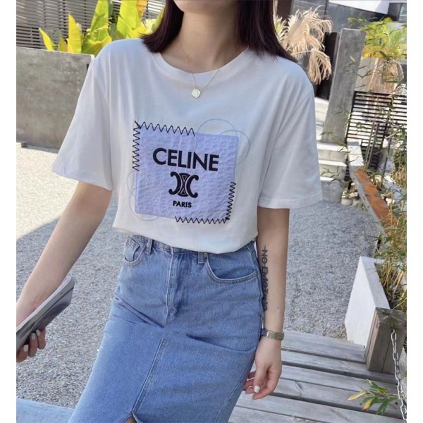 セリーヌブランドｔシャツ シンプル コットン柔らかい 半袖 tシャツ Celine スタイリッシュレディースメンズ 人気 着心地抜群 Tシャツ 上着 トップス