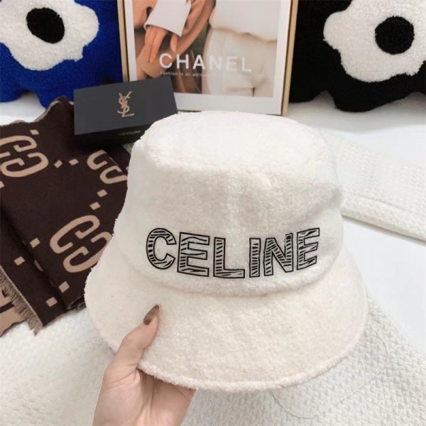 セリーヌ もこもこ帽子ハイブランドCeline 冬 暖かい 無地 バケットハット キャップ レディース愛用 美品アイテム 防風 防寒 漁師の帽子