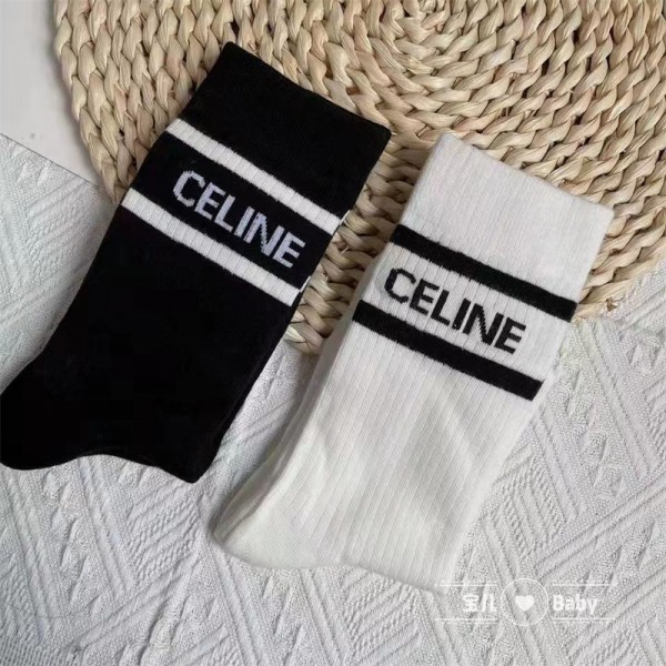 セリーヌ ソックス2足セット ハイブランドCeline レディース 純綿 肌触りがよい ミドルソックス 靴下 防臭 抗菌 履き心地がよい ストッキング