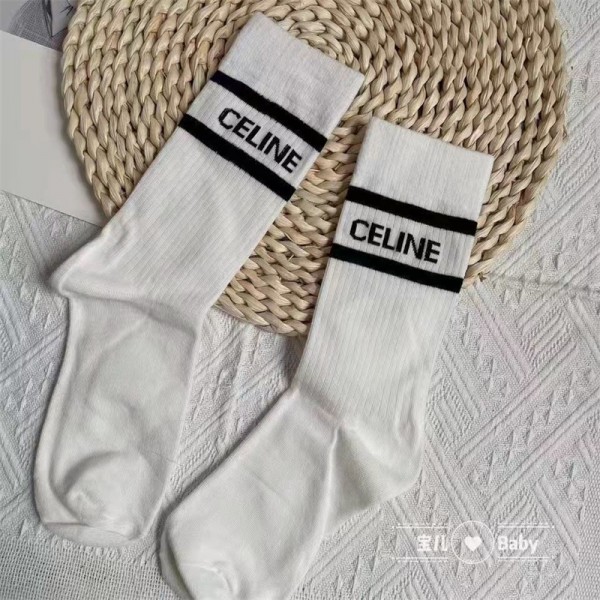 セリーヌ ソックス2足セット ハイブランドCeline レディース 純綿 肌触りがよい ミドルソックス 靴下 防臭 抗菌 履き心地がよい ストッキング