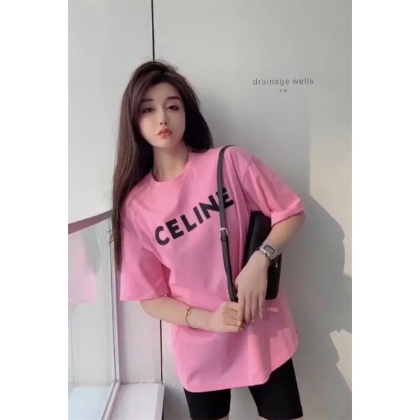 セリーヌtシャツハイブランドCeline 春夏 ドロップショルダー Tシャツレディースメンズ 半袖 tシャツ コットン ゆったり tシャツ トップス 上着