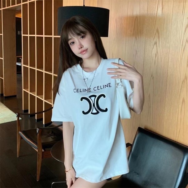 CELINE セリーヌブランド半袖tシャツカットソー コピー 韓国風 ブランド夏tシャツ上着カジュアルTシャツカットソーペアカップル大人の上質Tシャツ S¬2XL
