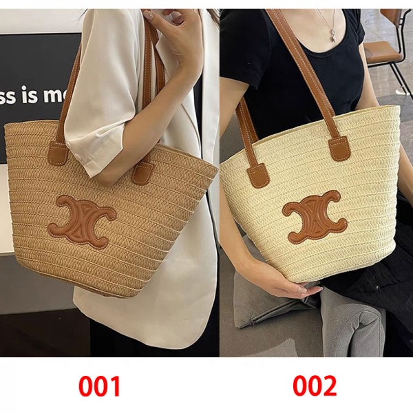 CELINE セリーヌハイブランドかごバッグ レディース トートバッグ 大容量 大きめ 編みバッグ 編みかご 手提げ 肩掛け 2way 女性用 かばん かわいい バケット おしゃれ ストライプ 大人 上品 浴衣 通勤 通学 人気 プレゼント