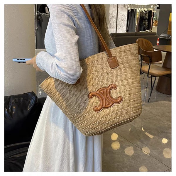 CELINE セリーヌハイブランドかごバッグ レディース トートバッグ 大容量 大きめ 編みバッグ 編みかご 手提げ 肩掛け 2way 女性用 かばん かわいい バケット おしゃれ ストライプ 大人 上品 浴衣 通勤 通学 人気 プレゼント