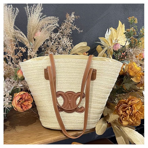 CELINE セリーヌハイブランドかごバッグ レディース トートバッグ 大容量 大きめ 編みバッグ 編みかご 手提げ 肩掛け 2way 女性用 かばん かわいい バケット おしゃれ ストライプ 大人 上品 浴衣 通勤 通学 人気 プレゼント