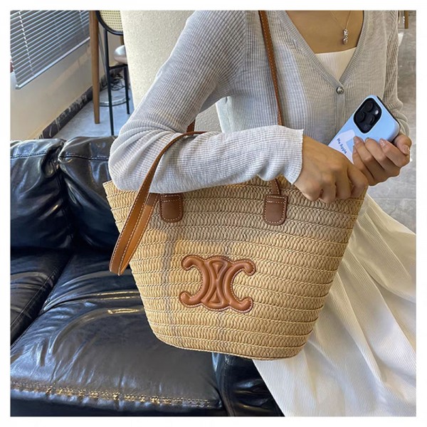 CELINE セリーヌハイブランドかごバッグ レディース トートバッグ 大容量 大きめ 編みバッグ 編みかご 手提げ 肩掛け 2way 女性用 かばん かわいい バケット おしゃれ ストライプ 大人 上品 浴衣 通勤 通学 人気 プレゼント