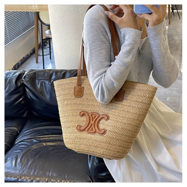 CELINE セリーヌハイブランドかごバッグ レディース トートバッグ 大容量 大きめ 編みバッグ 編みかご 手提げ 肩掛け 2way 女性用 かばん かわいい バケット おしゃれ ストライプ 大人 上品 浴衣 通勤 通学 人気 プレゼント