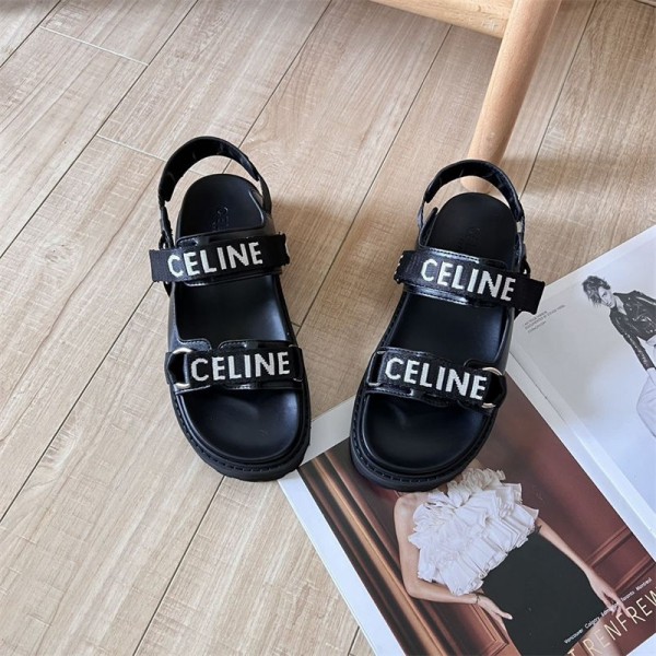 CELINE セリーヌブランド  厚底 スポーツサンダル スポサン ミュール ヒール レディース 225 ¬250cm オープントゥ コンフォートサンダル アンクルストラップ カジュアル のビーチサンダル シンプル 軽い ブラック