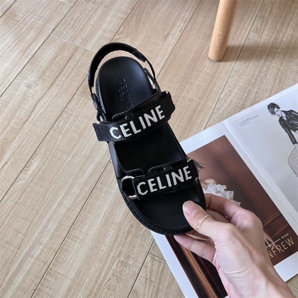 CELINE セリーヌブランド  厚底 スポーツサンダル スポサン ミュール ヒール レディース 225 ¬250cm オープントゥ コンフォートサンダル アンクルストラップ カジュアル のビーチサンダル シンプル 軽い ブラック