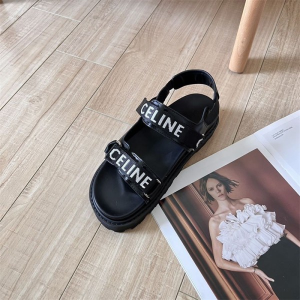 CELINE セリーヌブランド  厚底 スポーツサンダル スポサン ミュール ヒール レディース 225 ¬250cm オープントゥ コンフォートサンダル アンクルストラップ カジュアル のビーチサンダル シンプル 軽い ブラック