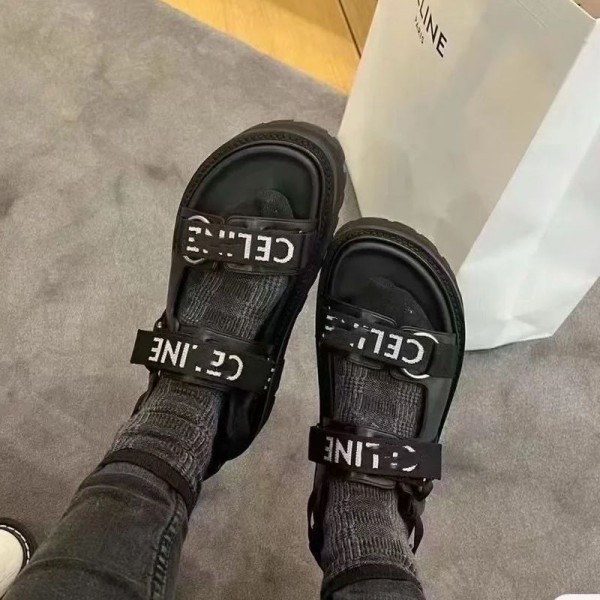 CELINE セリーヌブランド サンダル スポーツ 歩きやすい 履きやすい 厚底 ヒール マジック テープ スポサン アウトドア おしゃれ ホワイト ブラック 春 夏 レディース 230¬255cm