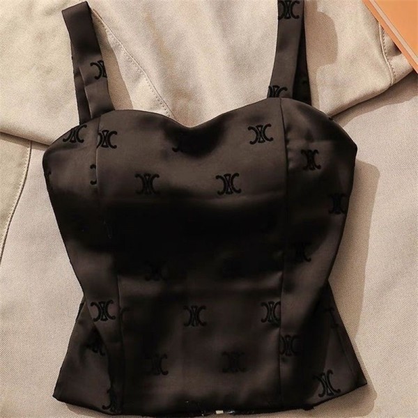CELINE セリーヌブランドキャミソール タンクトップ サポート 無袖ｔシャツ セクシー バックレス タンクトップ 快適ヨガウェア レディース下着  インナーキャミソール パット付き ノーワイヤー ベアトップ サンドレス S - 2XL