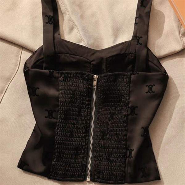 CELINE セリーヌブランドキャミソール タンクトップ サポート 無袖ｔシャツ セクシー バックレス タンクトップ 快適ヨガウェア レディース下着  インナーキャミソール パット付き ノーワイヤー ベアトップ サンドレス S - 2XL