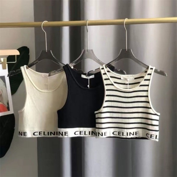 CELINE セリーヌハイブランドショート丈 ノースリーブ タンクトップ ヨガ スポーツウェア セクシー 肌着 下着 重ね着 吸汗通気 柔らかい 肌触り良い 快適