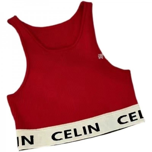 CELINE セリーヌハイブランドショート丈 ノースリーブ タンクトップ ヨガ スポーツウェア セクシー 肌着 下着 重ね着 吸汗通気 柔らかい 肌触り良い 快適