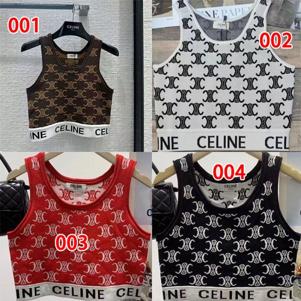 CELINE セリーヌブランドタンクトップ レディース トップス ニット ノースリーブ ショート丈 へそ出し重ね着 夏 キャミソール Tシャツ 薄手 カットソー キャミソール モノグラム柄