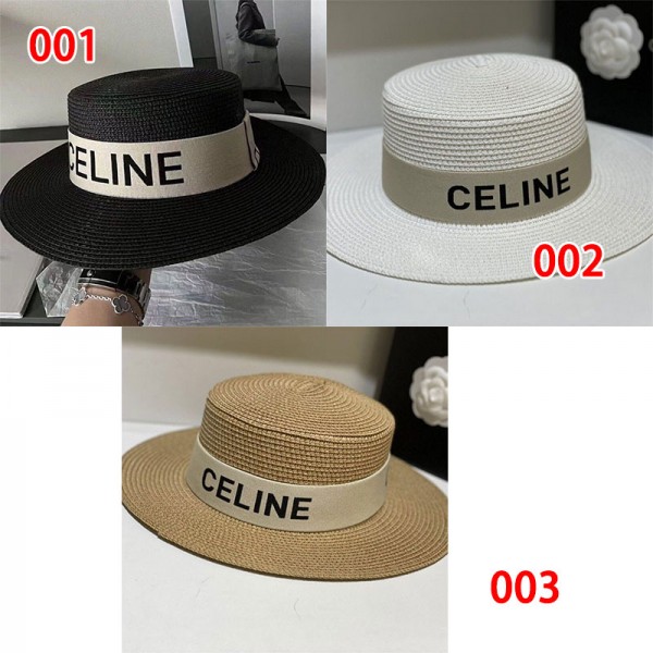CELINE セリーヌブランド夏春 麦わら帽子レディース ビーチ 日焼け止め ストローハット 小顔効果 あご紐 折りたたみ ガーデニング 旅行 海 防紫外線 UVカット 天然素材 通気性