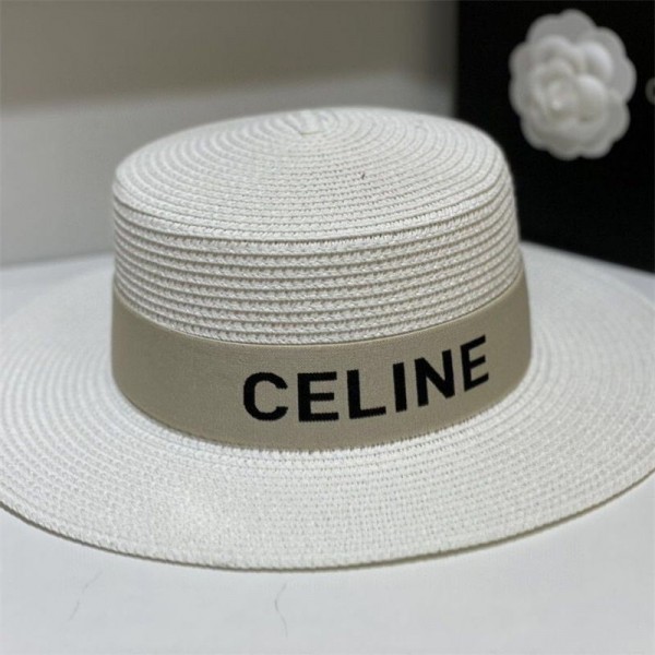 CELINE セリーヌブランド夏春 麦わら帽子レディース ビーチ 日焼け止め ストローハット 小顔効果 あご紐 折りたたみ ガーデニング 旅行 海 防紫外線 UVカット 天然素材 通気性
