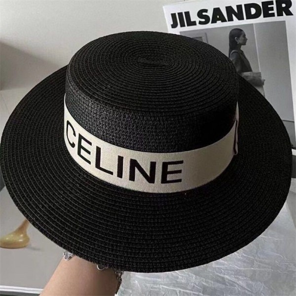 CELINE セリーヌブランド夏春 麦わら帽子レディース ビーチ 日焼け止め ストローハット 小顔効果 あご紐 折りたたみ ガーデニング 旅行 海 防紫外線 UVカット 天然素材 通気性
