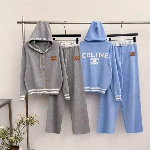 CELINE セリーヌブランドセットアップ 2点 ニット レディース S - 2XL カーディガン ロングパンツ スリット カットソー ゆったり 大きいサイズ 春秋冬 大人 きれいめ 美脚  オフィス 通勤 部屋着 スポーツ