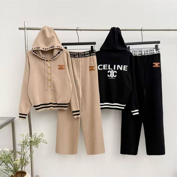 CELINE セリーヌブランドセットアップ 2点 ニット レディース S - 2XL カーディガン ロングパンツ スリット カットソー ゆったり 大きいサイズ 春秋冬 大人 きれいめ 美脚  オフィス 通勤 部屋着 スポーツ