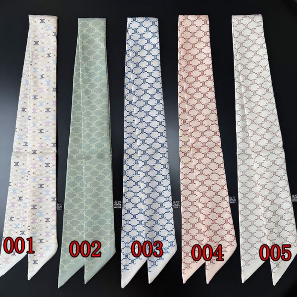 CELINE ブランドセリーヌ風 細長スカーフ ツイリー ネクタイ型 シルク風 5色 バッグリボン ヘアアクセサリー レディース 高級感 90cm