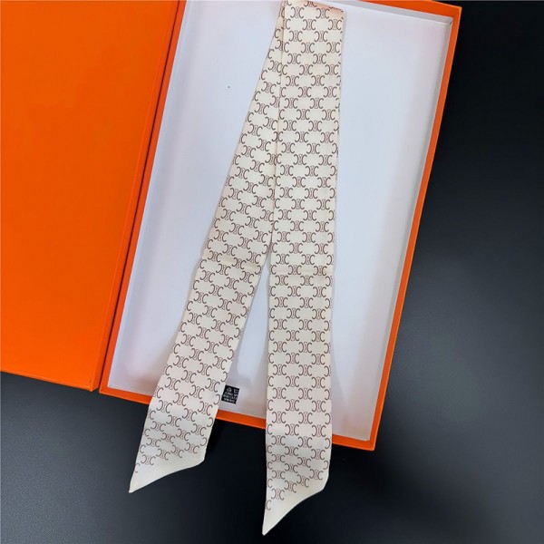 CELINE ブランドセリーヌ風 細長スカーフ ツイリー ネクタイ型 シルク風 5色 バッグリボン ヘアアクセサリー レディース 高級感 90cm