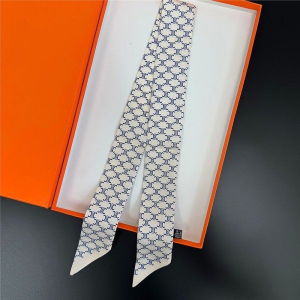 CELINE ブランドセリーヌ風 細長スカーフ ツイリー ネクタイ型 シルク風 5色 バッグリボン ヘアアクセサリー レディース 高級感 90cm