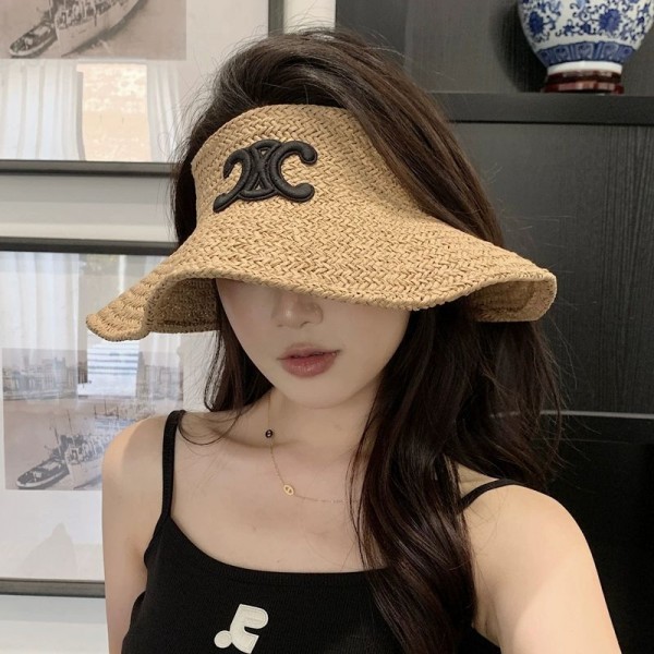 CELINE セリーヌブランド麦わら帽子 レディース サンバイザー 帽子 紫外線 つば8cm ガーデニング キャンプ 散歩 海 つば広 折りたたみ UVカット 夏 麦わら ペーパー サンバイザー53-58cm